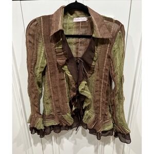 Pretty Angel Ruffle Tie Front Blouse Linen Silk Forest Fairy Grunge Whimsigoth